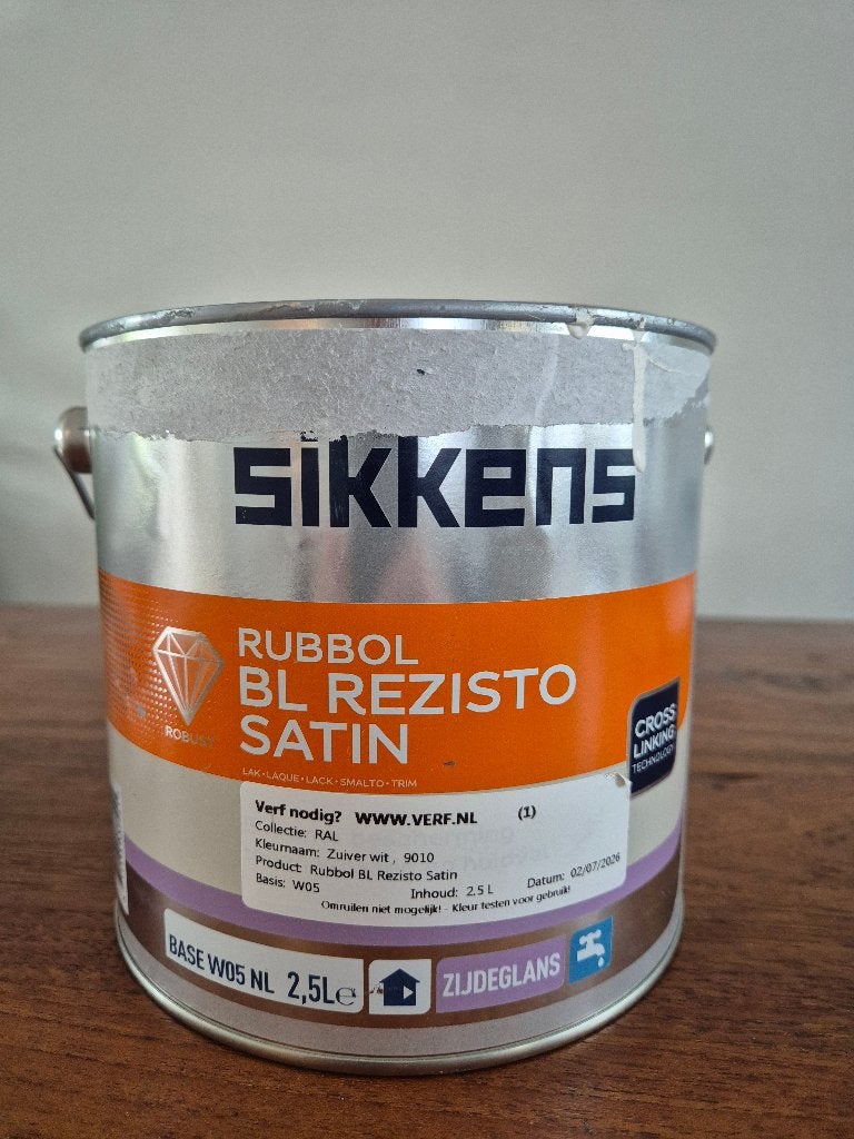 Sikkens rubbol BL Rizisto satijn - nog circa 2l. (RAL 9010), Wit, Nieuw, Ophalen of Verzenden, Lak