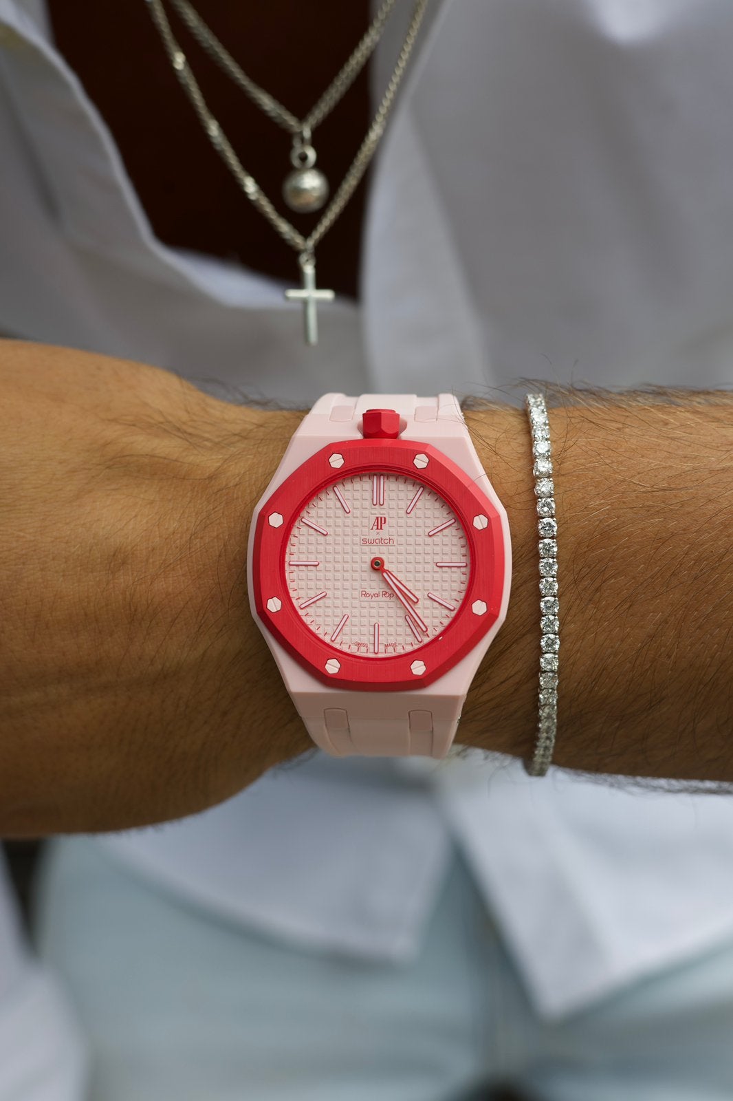 AP x Swatch Royal Pop Horlogebandje Roze, --, Nieuw, Ophalen of Verzenden, --