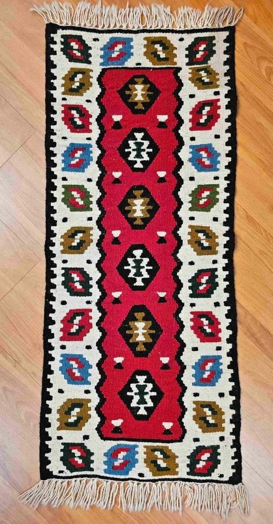 Kelim Loper 96/40 cm, Zo goed als nieuw, DJT De Juiste Toon, Rechthoekig, Groen
