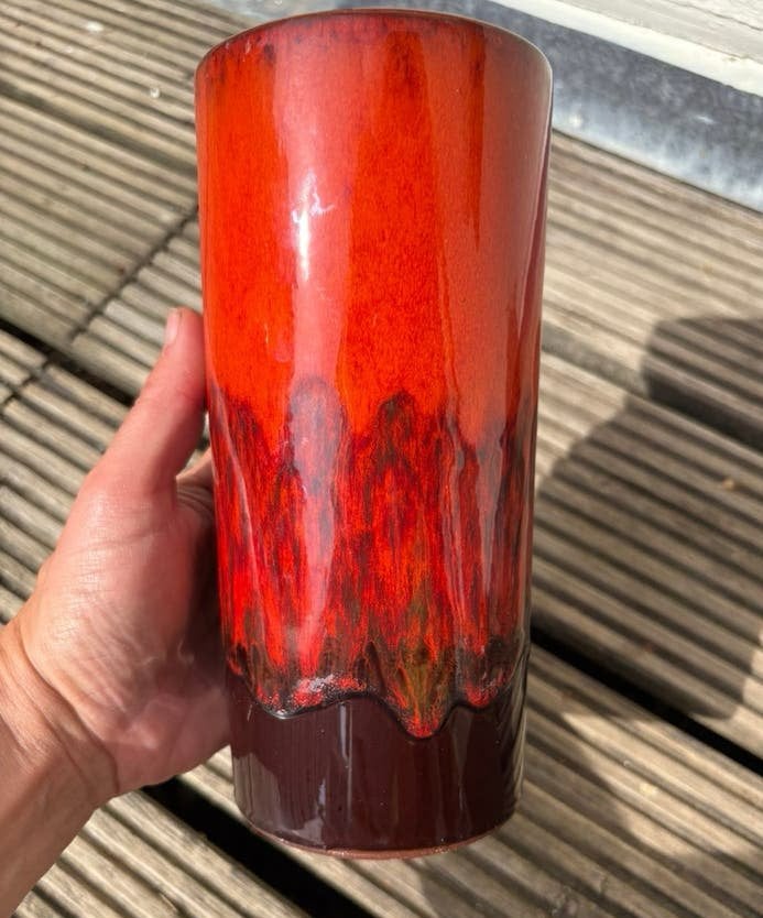 Vintage fat lava germany vaas – rood/oranje lava glazuur, Ophalen of Verzenden