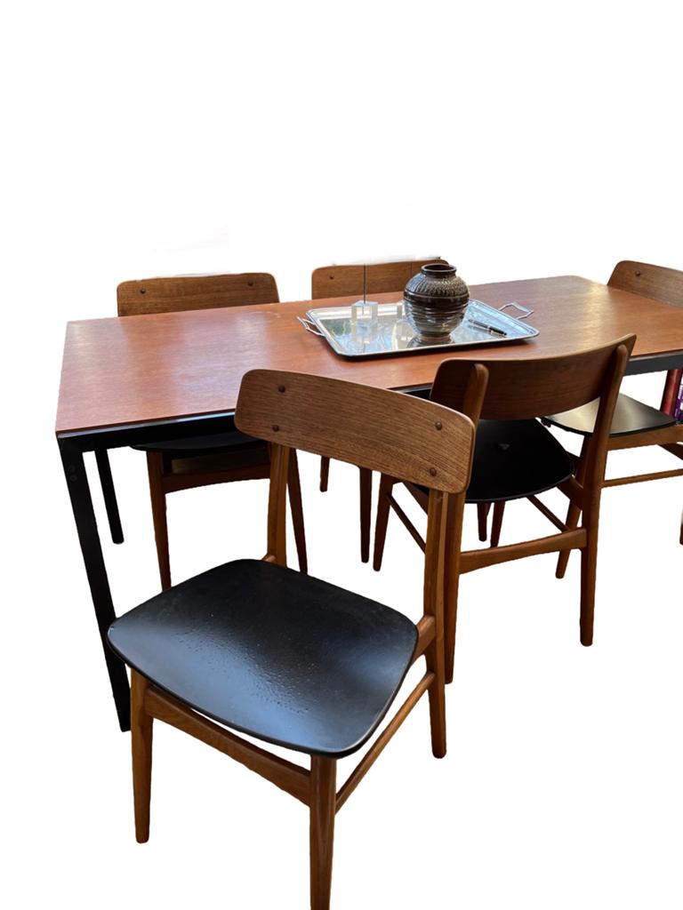 MCM Teakhouten Eettafel met 5 Stoelen - 157x80.5 cm, Ophalen, Gebruikt, Teakhout, 50 tot 100 cm