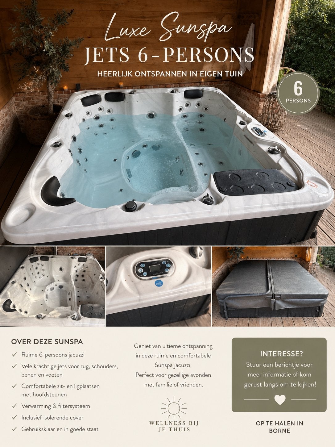 SUNSPA JETS 6-persoons jacuzzi - Zo goed als nieuw, Ophalen of Verzenden, Zo goed als nieuw, Afdekzeil, Vast