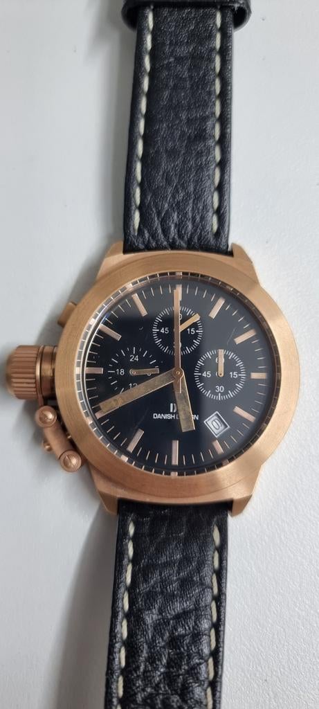 Danish Design horloge rosé kast met zwart leren band, Sieraden, Tassen en Uiterlijk, Horloges | Heren, Overige merken, Overige materialen