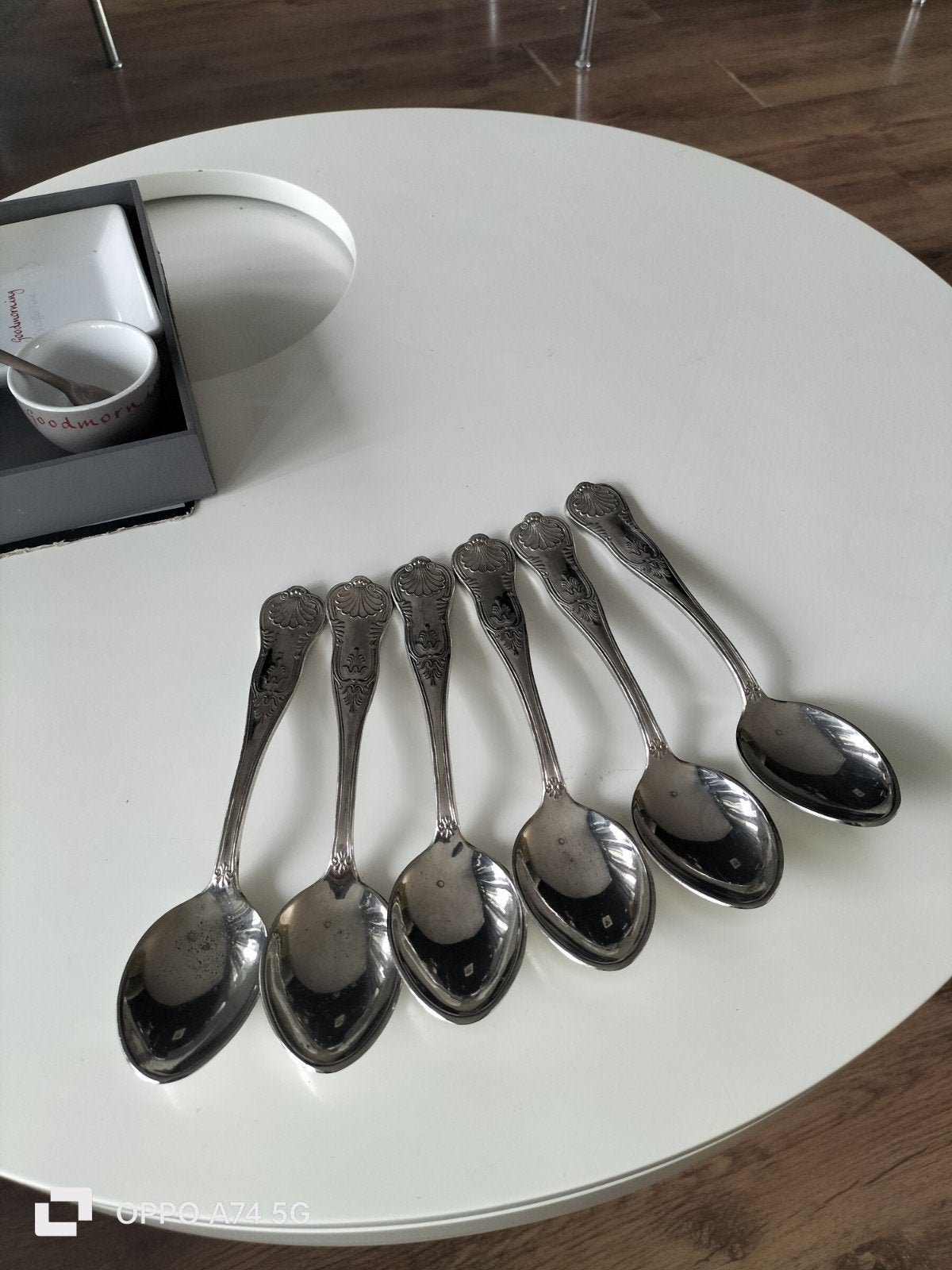 Set van 6 vintage verzilverde lepels met sierlijk design, Ophalen of Verzenden