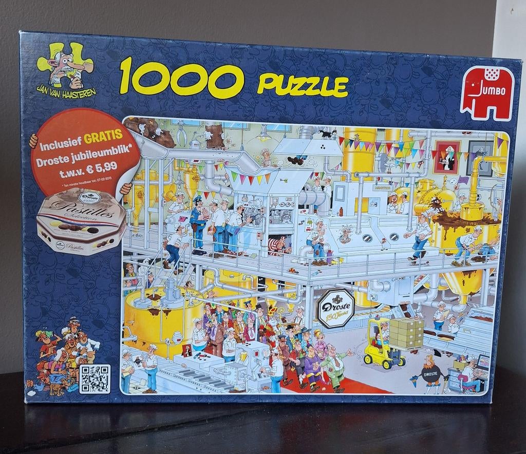 Jan van Haasteren 1000 stukjes - Droste chocoladefabriek, Ophalen of Verzenden, 500 t/m 1500 stukjes, Gebruikt, Legpuzzel