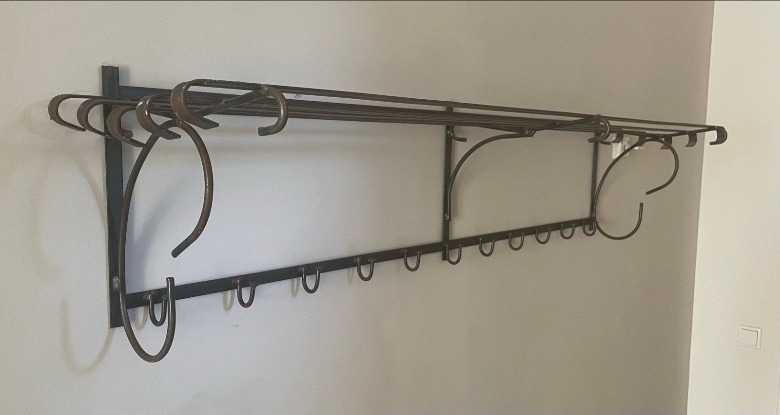 Vintage metalen wandkapstok met hoedenrek, Gebruikt, Minder dan 100 cm, Metaal, Ophalen