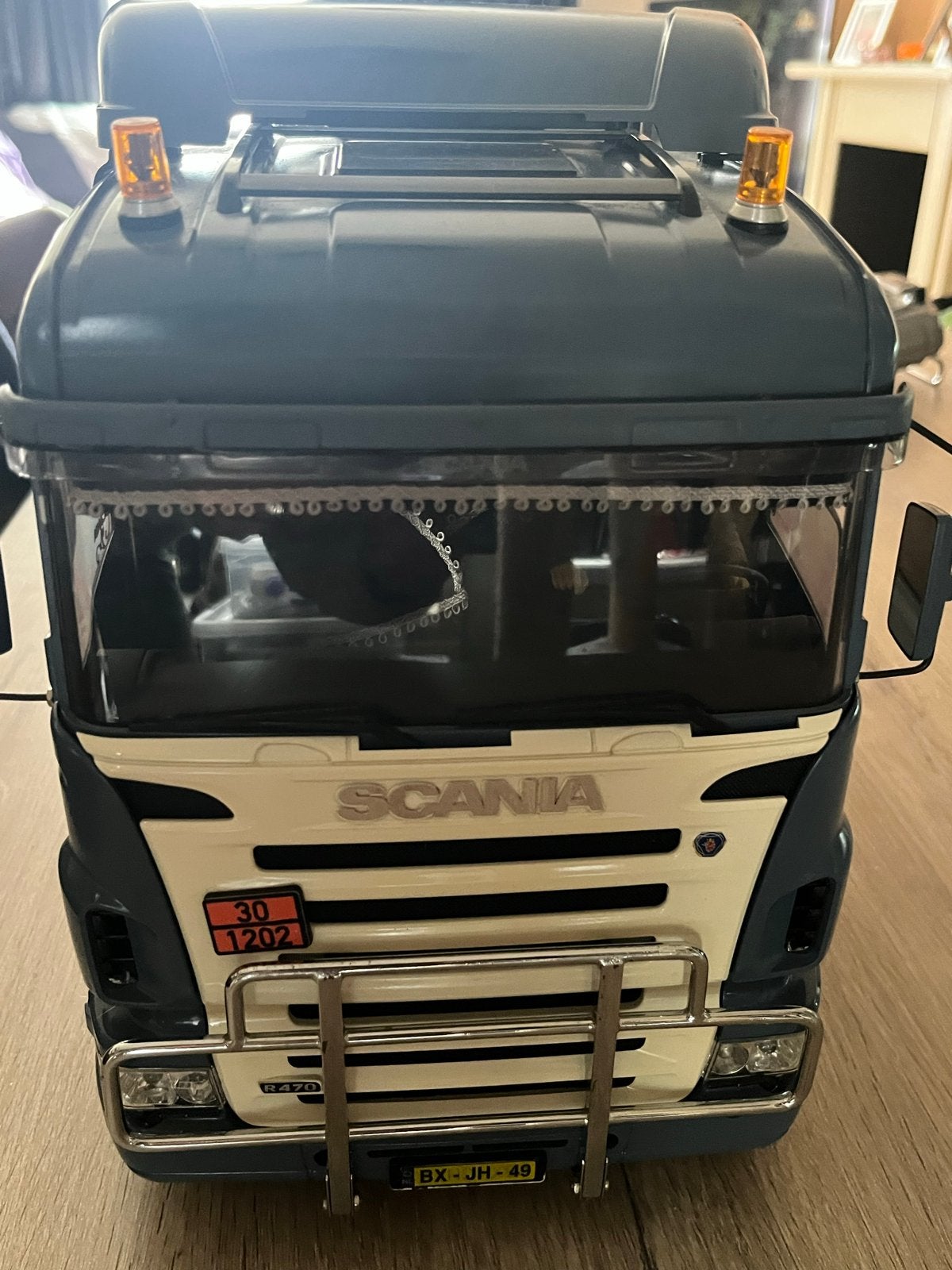 Scania Tamiya RC Truck met Trailer en Zender, Gebruikt, Schaal 1:14, Auto onroad, RTR (Ready to Run)