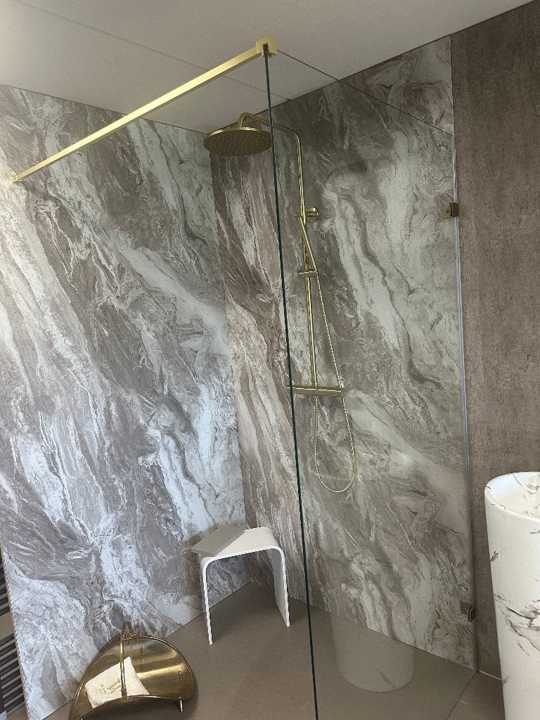 Complete Inloopdouche 100cm set Douchewand Douchekraan Goud, Ophalen, Wiesbaden, Info@dealplein.nl, Nieuw