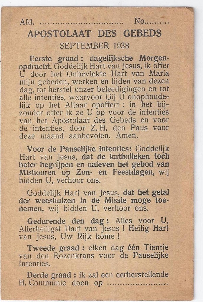 Bp272 prentje apostolaat des gebeds 1938, Ophalen of Verzenden, Gebruikt, Kaart of Prent
