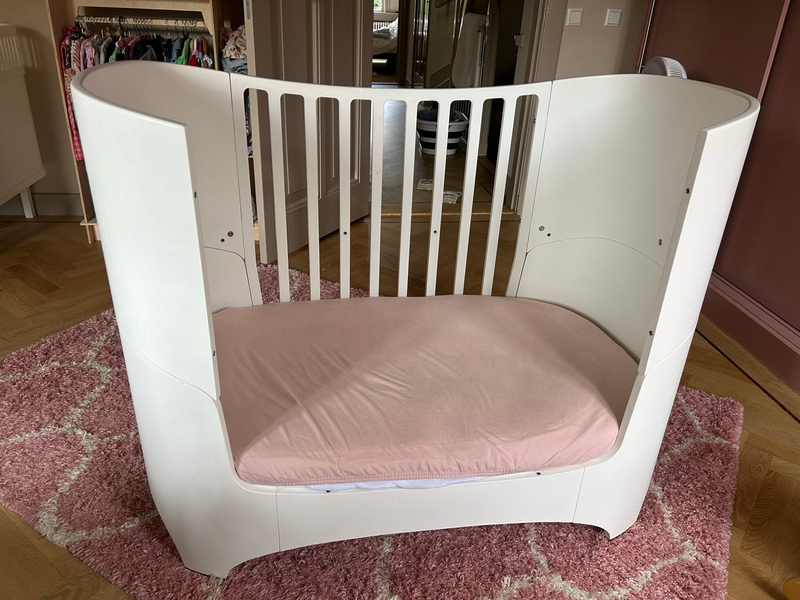Wit Leander bedje met matras, aerosleep en verlengstuk, Ophalen, Gebruikt, 70 tot 85 cm, 140 tot 160 cm