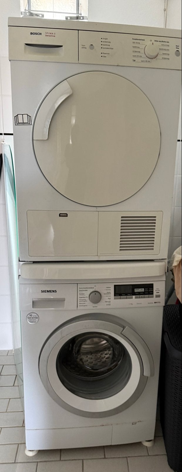 Siemens Wasmachine en Bosch Droger Set, Ophalen, 1200 tot 1600 toeren, Gebruikt, Voorlader