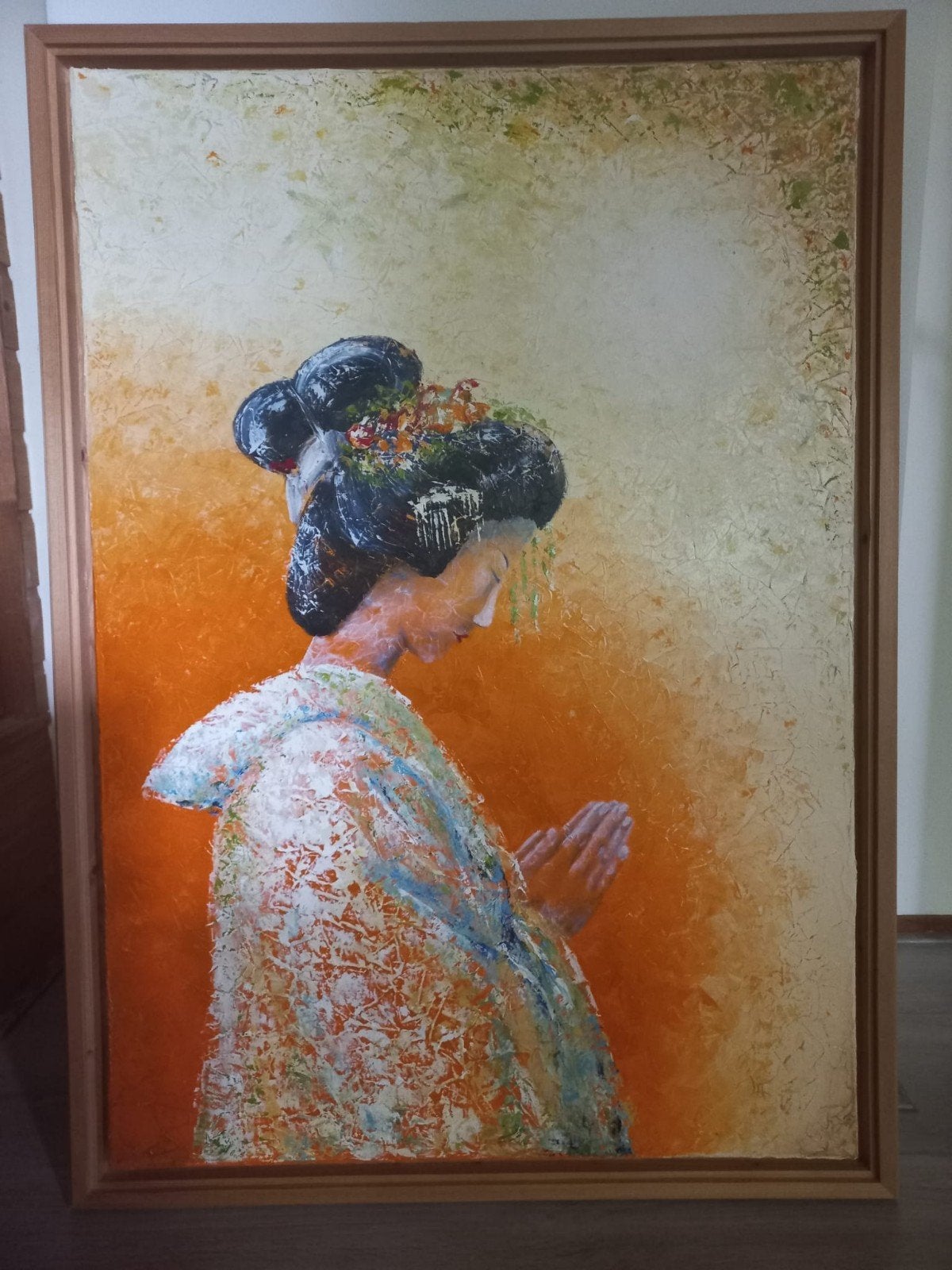 Geisha schilderij van kunstenares, Ophalen