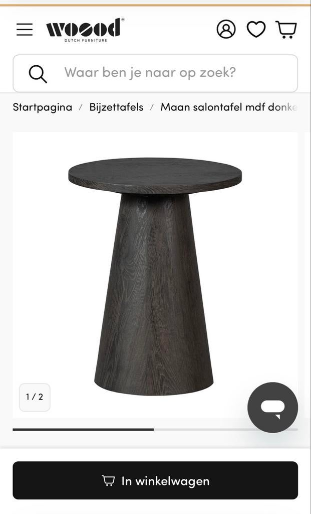 Woood Vito Salon Tafel - Donker Hout, 45 tot 60 cm, Minder dan 55 cm, Gebruikt, Rond