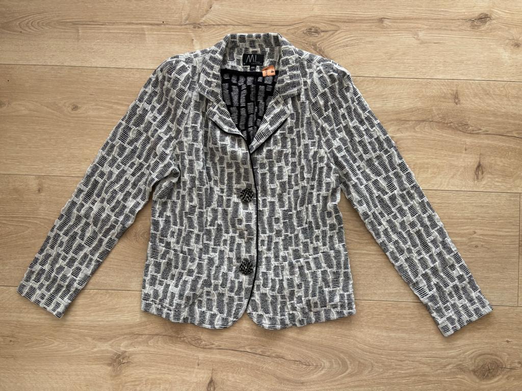 Prachtige blazer / jasje ML Collections zwart/wit mt 44 zgan, Zwart, Maat 42/44 (L), Ophalen of Verzenden, Zo goed als nieuw