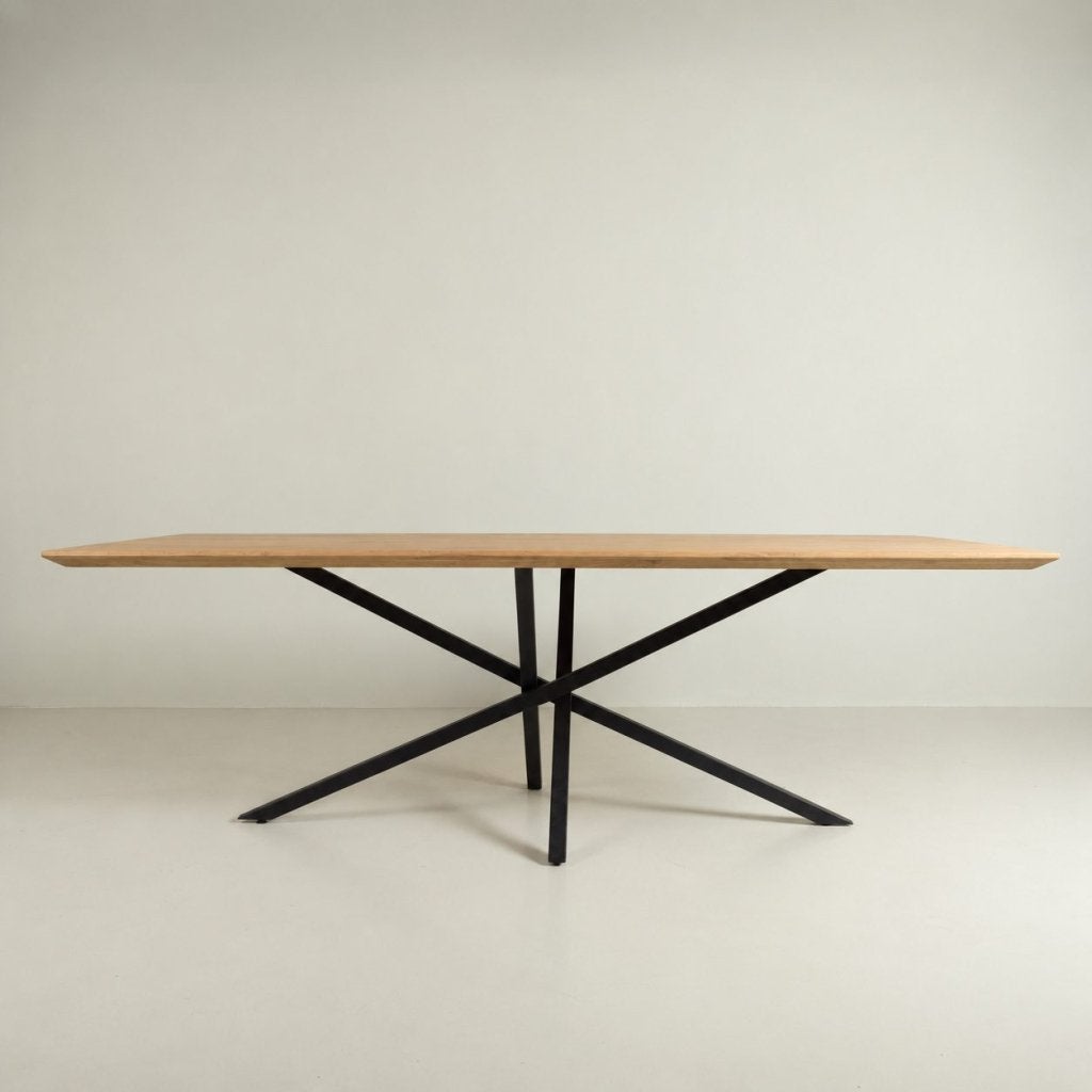 Design Eettafel Eikenhout (220 cm) – Dunne Spinpoot Zwart Me, Niet ingevuld, Nieuw, Niet ingevuld, Niet ingevuld