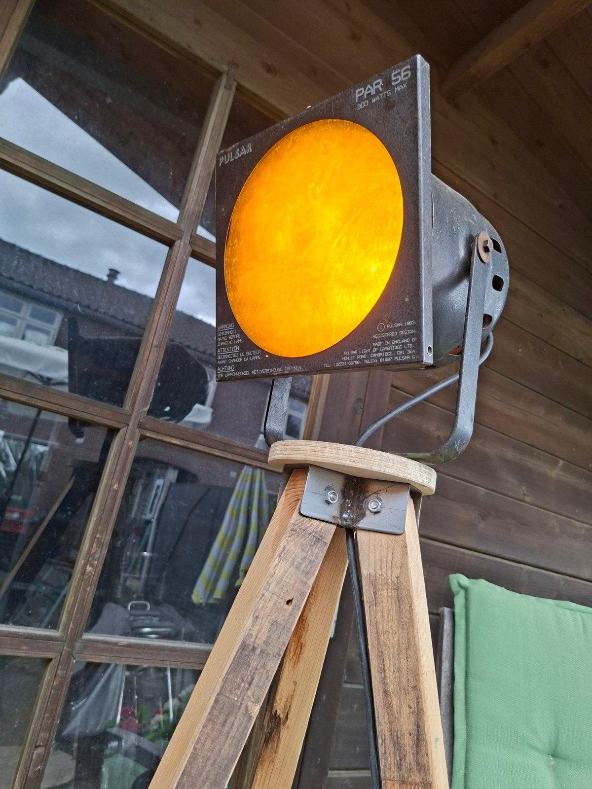 Vintage Pulsar PAR 56 Studio Spot op houten statief, Metaal, Overige merken, Gebruikt, Zwart