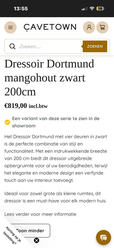 Zwart hout dressoir, Ophalen, Zo goed als nieuw, 25 tot 50 cm