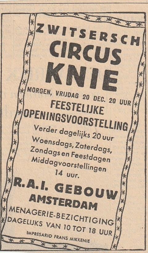 Retro reclame 1946 Circus Knie feestelijke opening, Verzenden, Overige typen