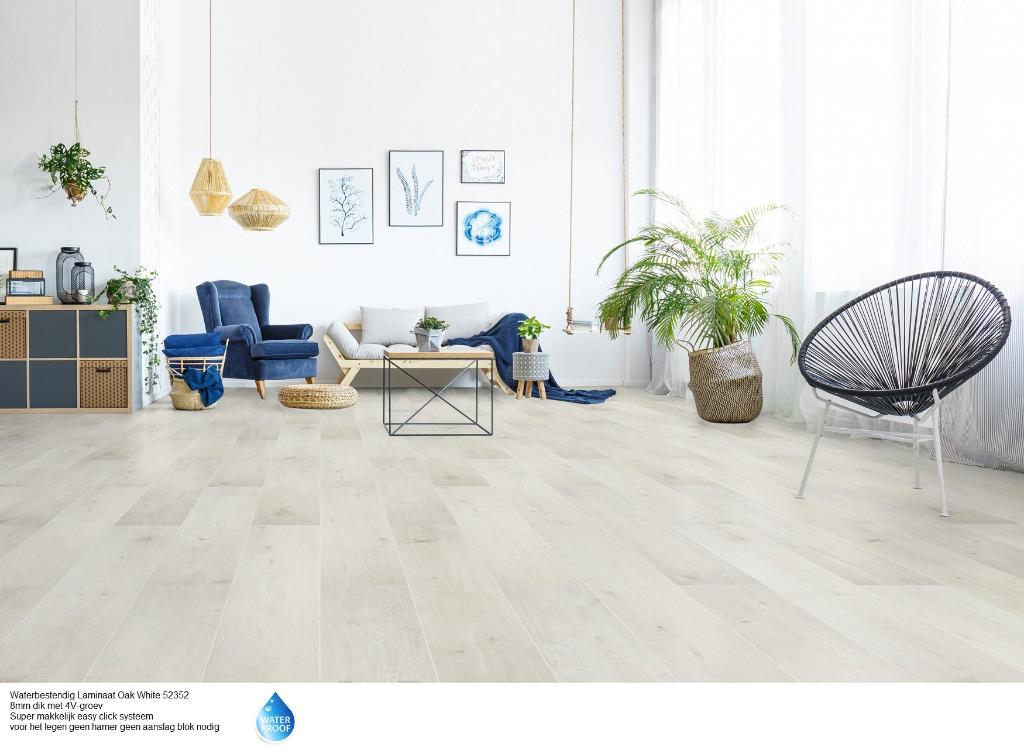 Waterbestendig Laminaat Oak White 52352 8mm dik 4V-groev, 75 m² of meer, Wit, Nieuw, Ophalen of Verzenden