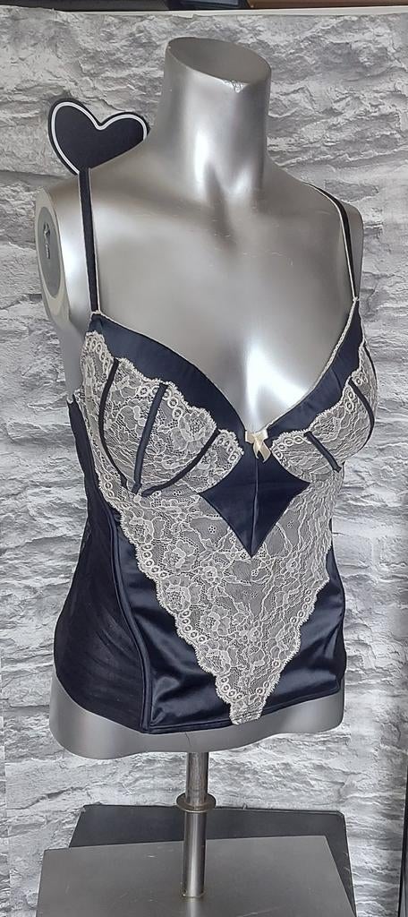 Sexy zwart satijnen korset L, Ophalen of Verzenden, Zwart, Body of Korset
