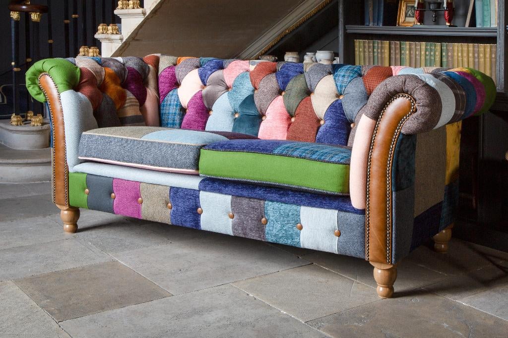 MULTICOLOR PATCHWORK CHESTERFIELD BANK Henley HARRIS TWEED, Huis en Inrichting, Banken | Bankstellen, Nieuw, 75 tot 100 cm, Leer