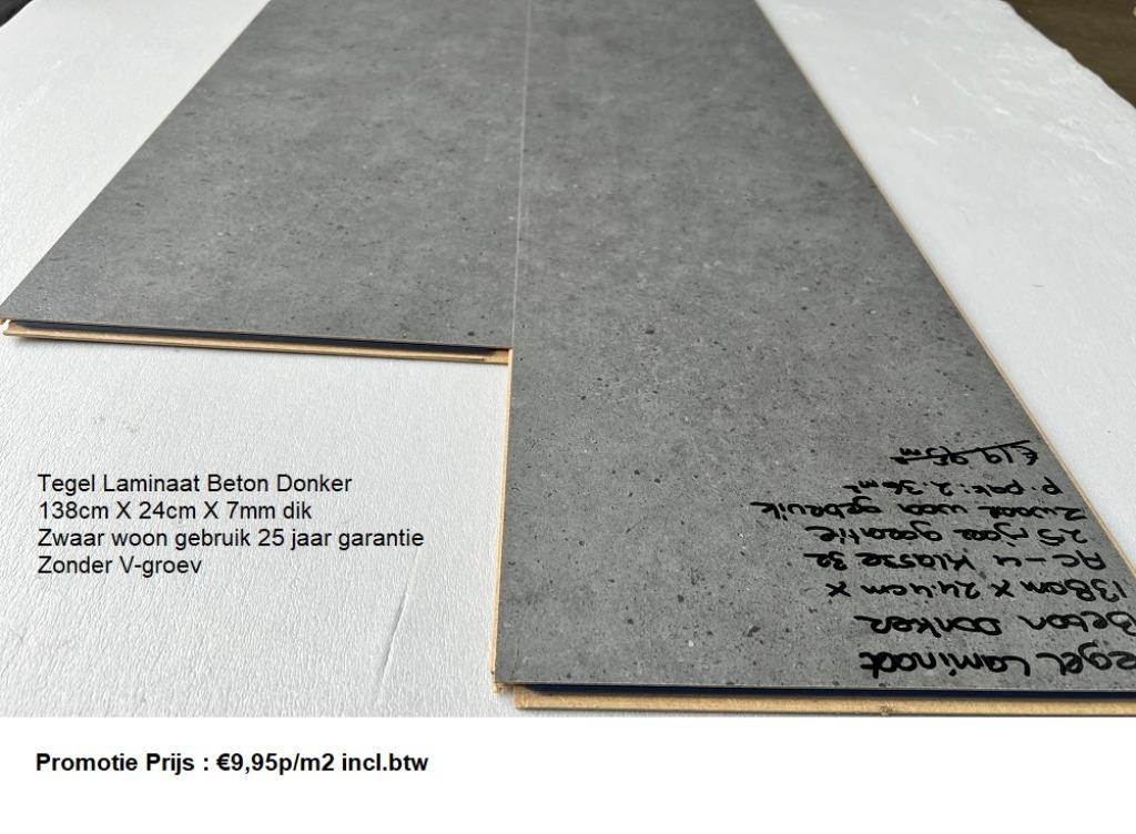 Tegel Laminaat Beton Donker Grijs Zonder V-groev €9,95p/m2, Tegel laminaat Donker beton grijs, 75 m² of meer, Nieuw, Ophalen of Verzenden