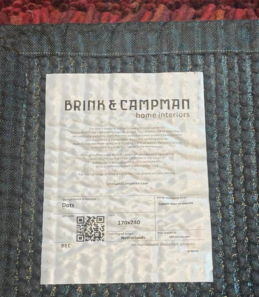 Brink en Campman Dots tapijt red 170 x 240, Ophalen, Wit, 150 tot 200 cm, Rechthoekig