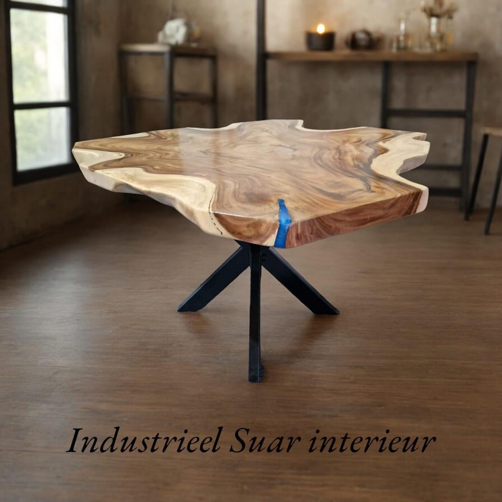 Aanbieding! Industriële suar boomstam eettafel rond 130 cm., Huis en Inrichting, Tafels | Eettafels, Industrieel suar interieur