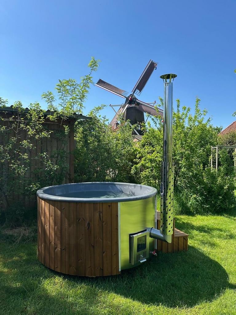 Kunststof hot tub, 200 cm, thermohout, cover, pijpbeschermer, Ophalen, Trap, Nieuw, 7251MZ
