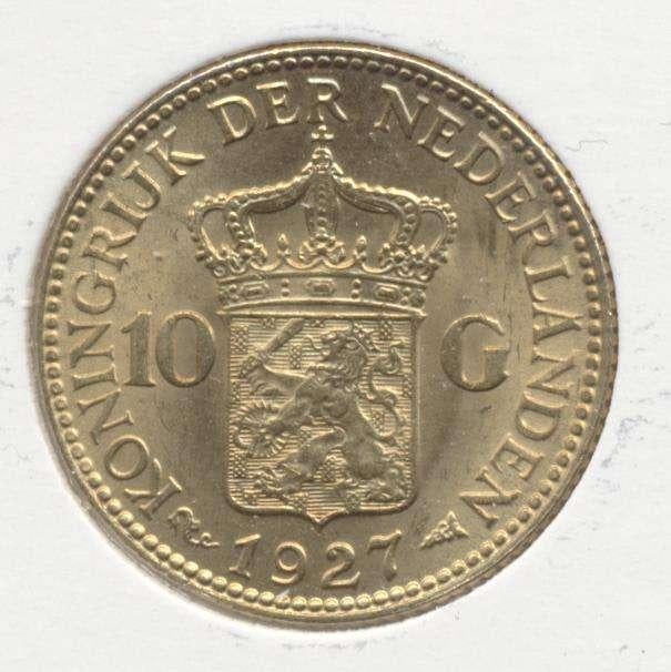 Nederland 10 Gulden 1927 Wilhelmina, Koningin Wilhelmina, Losse munt, 10 gulden, Goud