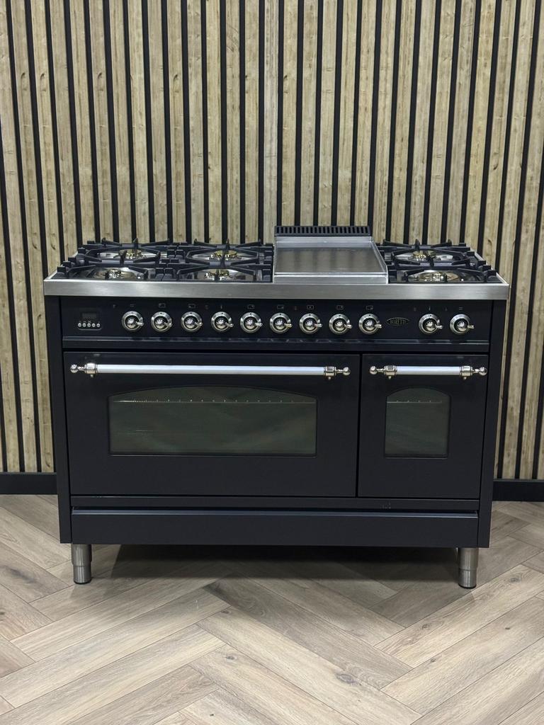 Boretti Fornuis 120cm Gas + Frytop + Multifunctionele Ovens, Warmhoudplaat, 60 cm of meer, Ophalen of Verzenden, Zo goed als nieuw