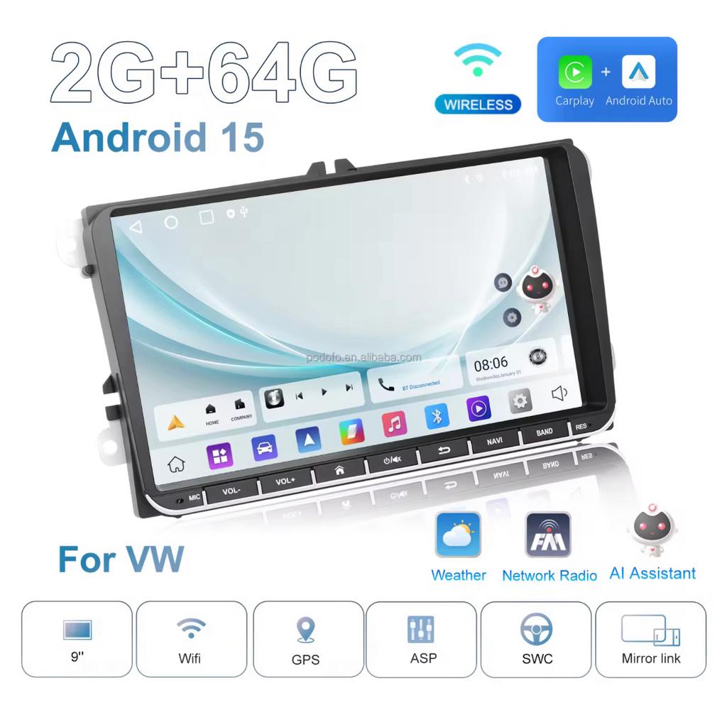 Carplay Android auto Vw Seat Skoda 9 inch Bluetooth, Ophalen of Verzenden, Nieuw