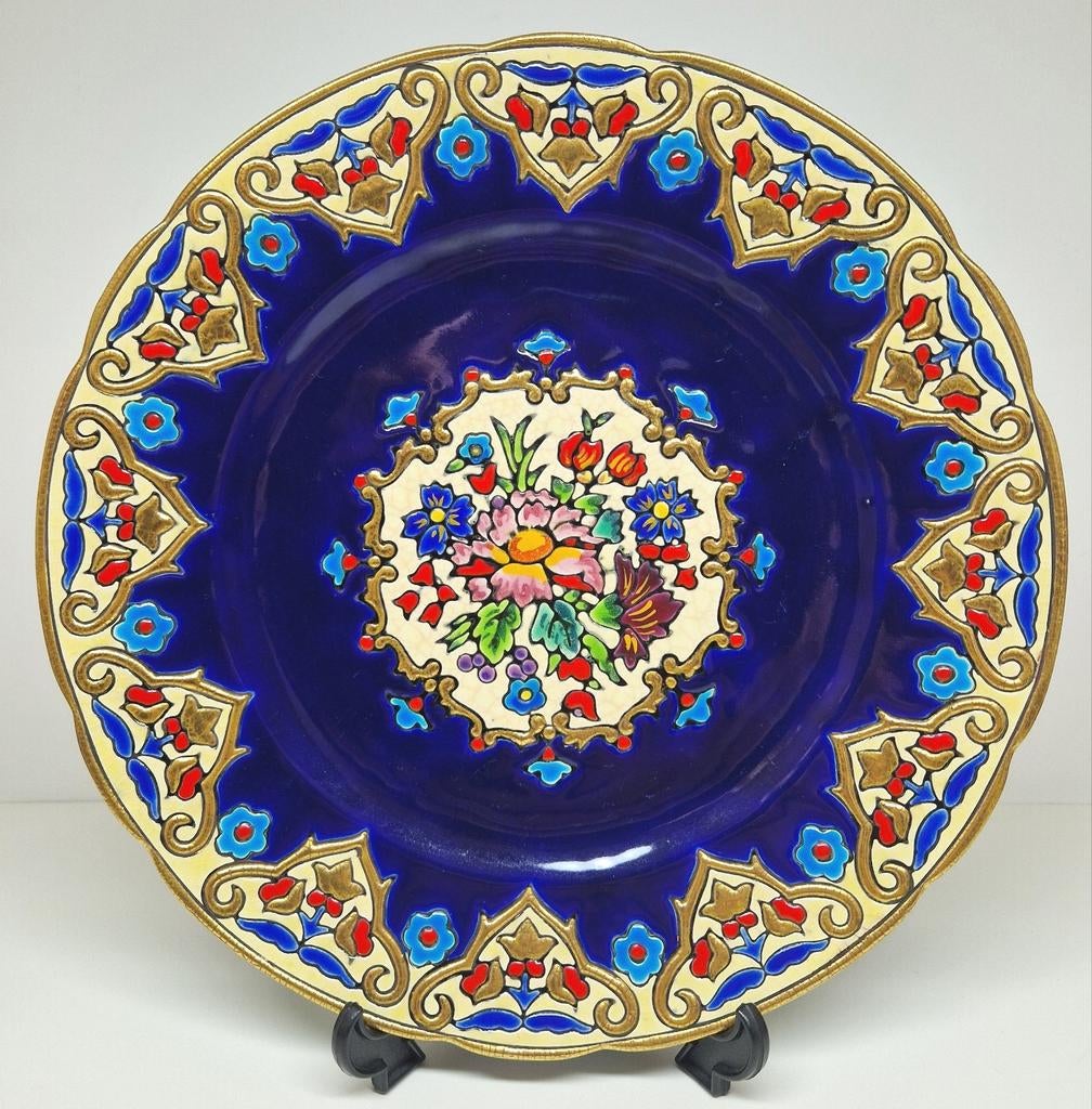 Emaux de Longwy sierbord Renaissance decor M.P. Chevallier., Antiek en Kunst, Antiek | Keramiek en Aardewerk, Ophalen of Verzenden