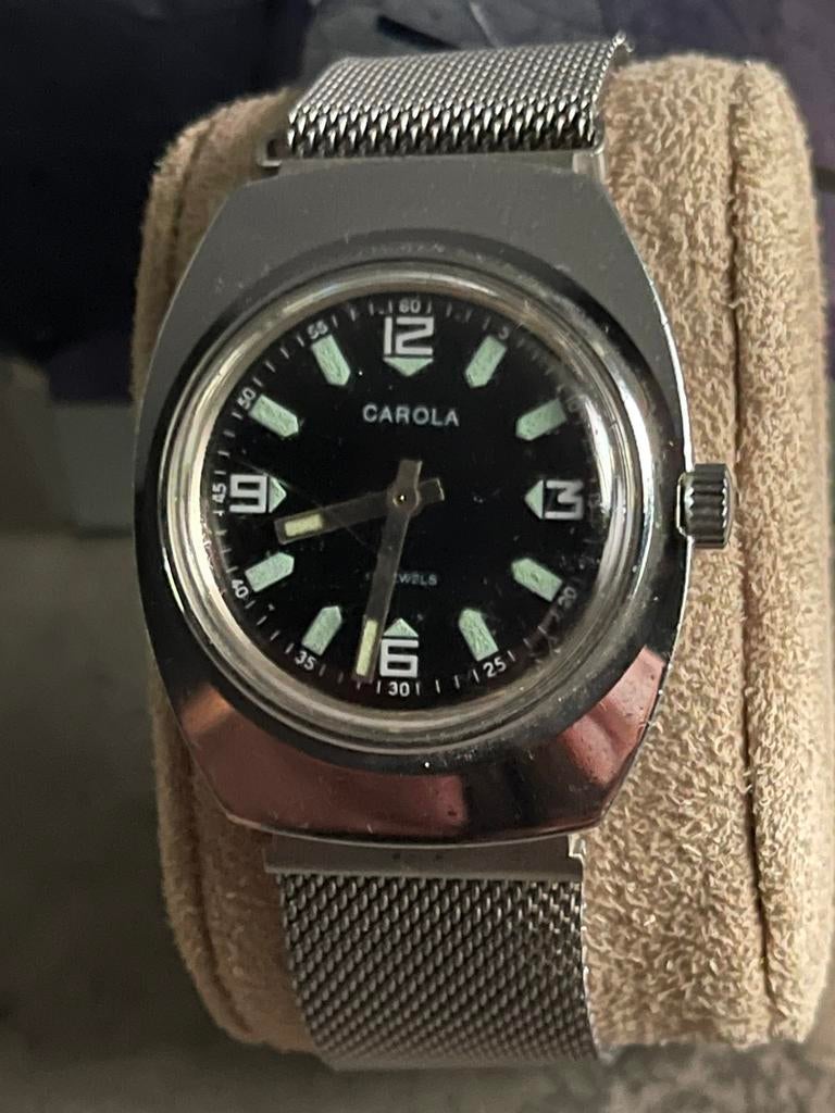 .vintag handmatige opwind carola horloge, Sieraden, Tassen en Uiterlijk, Horloges | Antiek, Overige merken, Staal, Met bandje