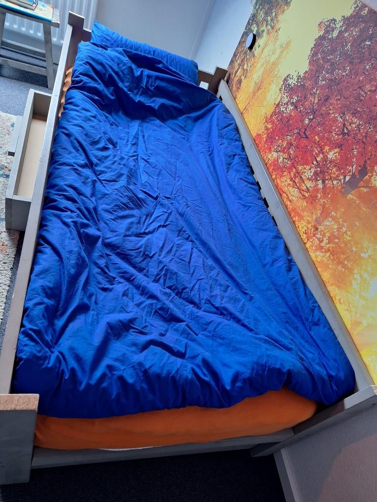 1 persoons steigerhouten bed, Ophalen, Eenpersoons, 90 cm