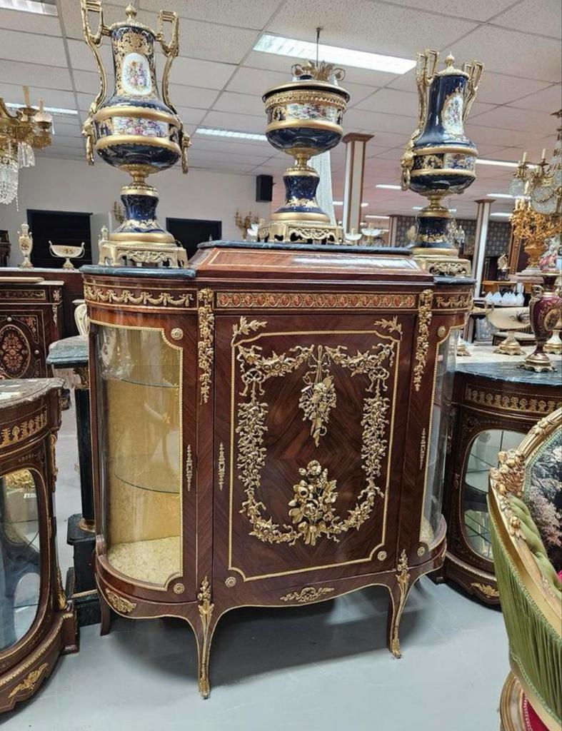 Luxe barok dressoir commode kast brons marmer, Ophalen of Verzenden, Nieuw, 25 tot 50 cm, Glas