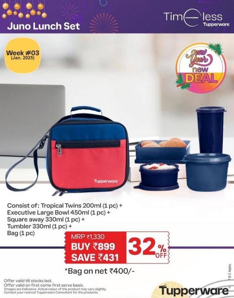 TUPPERWARE Juno Lunch set 5-delig
met Thermo Tas, Ophalen of Verzenden, Nieuw, Overige typen