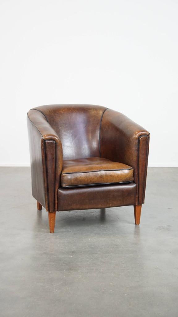 Donkere en strakke, luxe schapenleren clubfauteuil, Ophalen, Gebruikt, ., Vintage