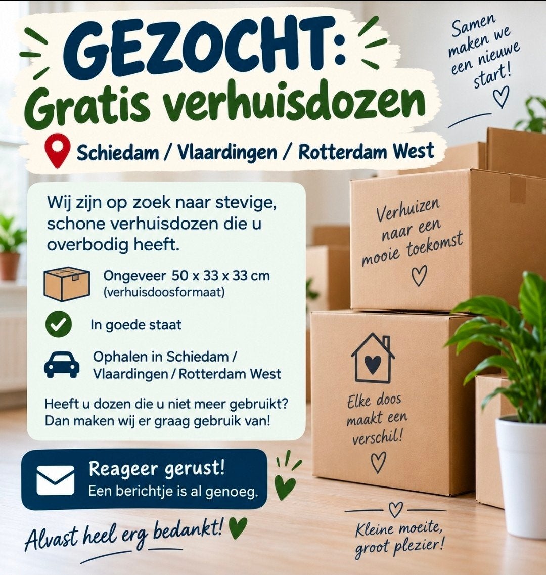 Gezocht gratis verhuisdozen in ruil voor een doosje MERCI, Ophalen, Doos, 40 tot 60 cm, 50 tot 75 cm