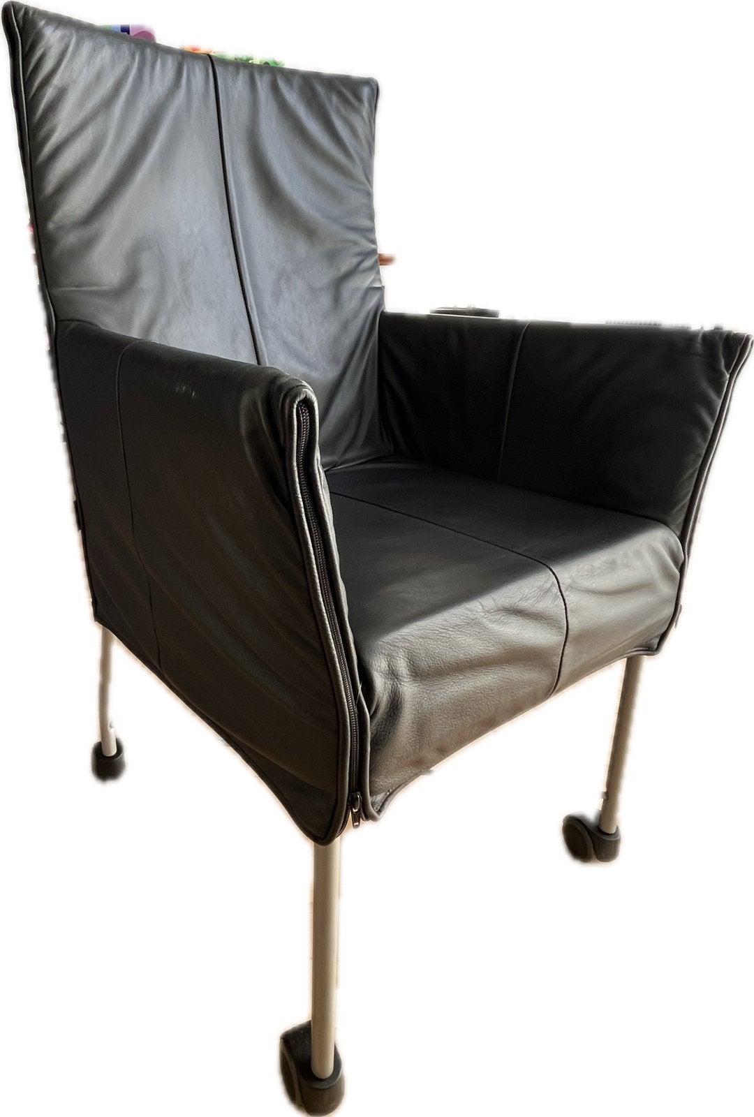 Eetkamerstoelen zwart leer. Montis Chaplin met wielen, Huis en Inrichting, Ophalen, Gebruikt, Zwart, Design