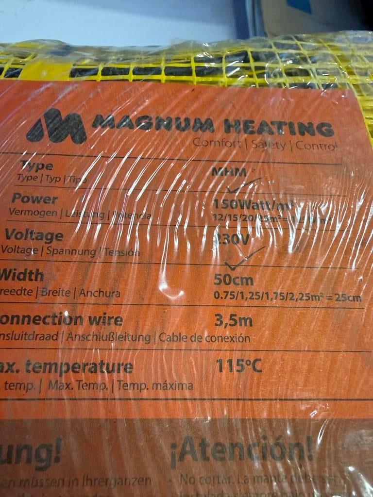 Magnum Heating 10m2 elektrische vloerverwarming 1500W, Ophalen of Verzenden, Slimme thermostaat, Nieuw