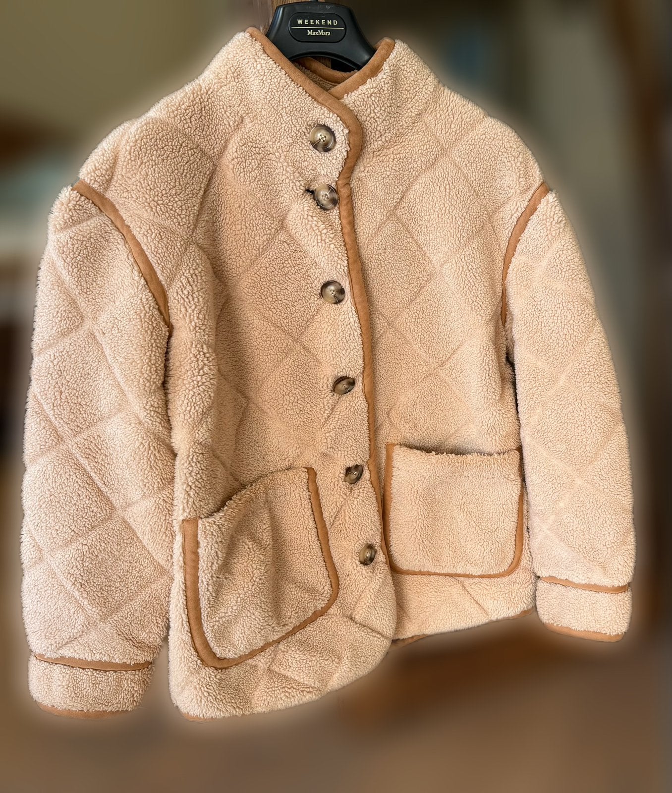 Warme chique winterjas van Claudie Pierlot maat 34, Ophalen of Verzenden, Gedragen, Maat 34 (XS) of kleiner, Beige