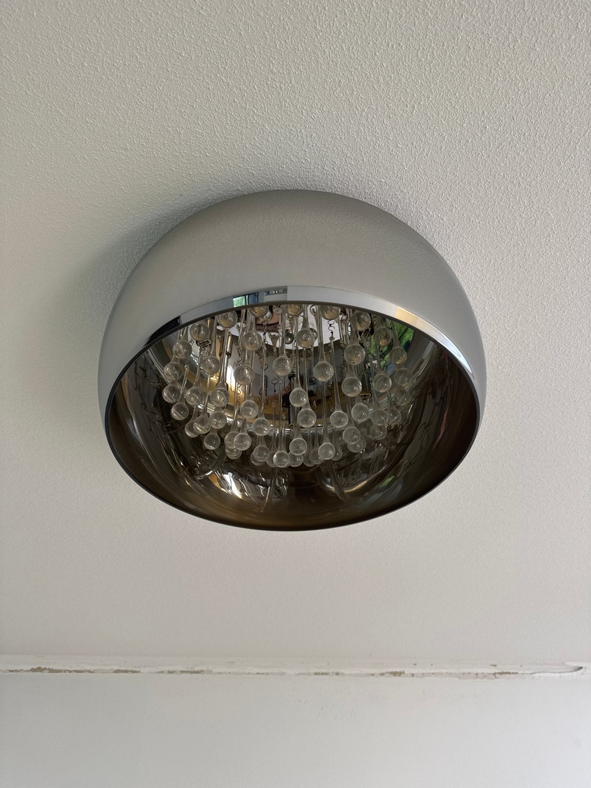 Moderne plafondlamp met kristallen bollen, Huis en Inrichting, Zo goed als nieuw, Zilver, Modern, Ophalen