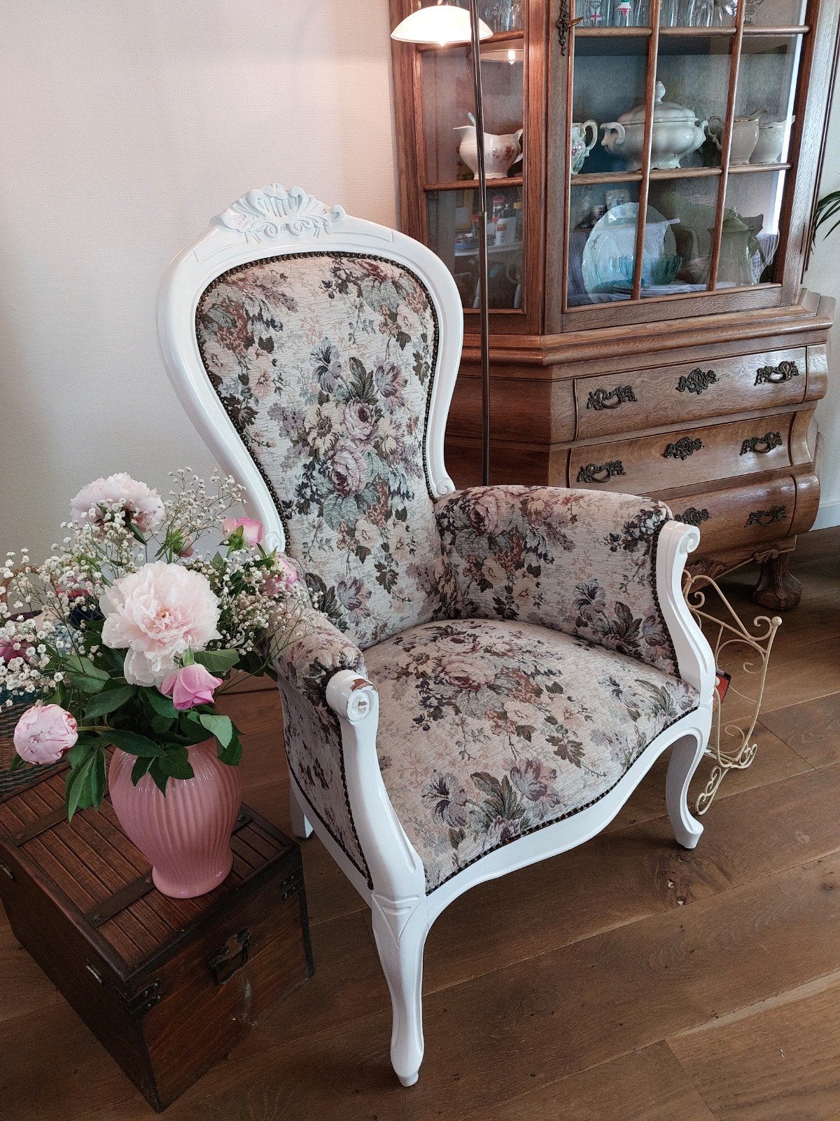 Barok, Victoriaans, Queen Ann fauteuil., Ophalen of Verzenden