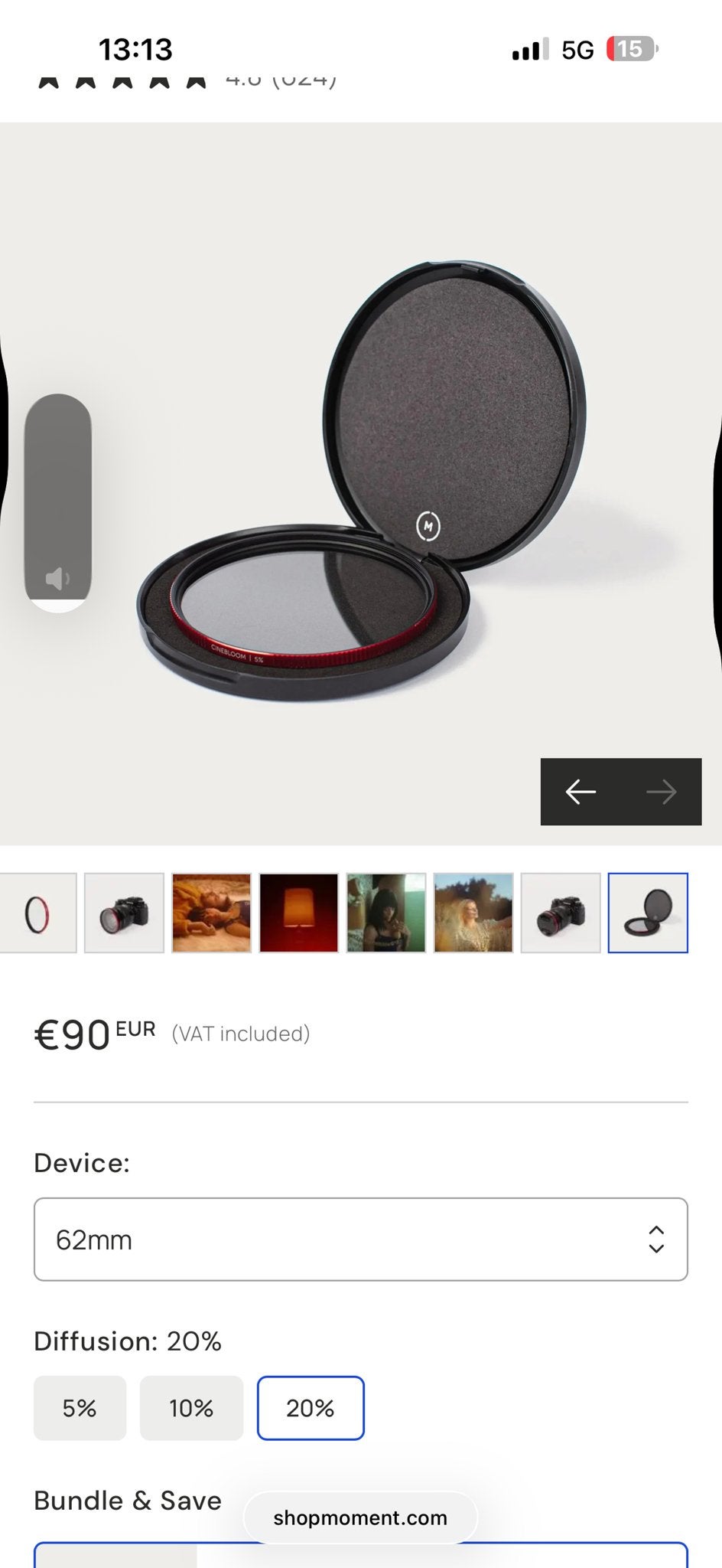 Moment Cinebloom Filter 62mm 20% Diffusie Filter, Audio, Tv en Foto, Fotografie | Filters, Overige merken, 60 tot 70 mm, Inclusief opbergcase
