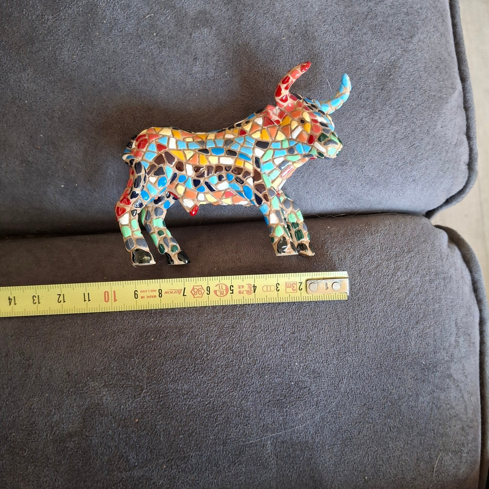 Vintage Stier Mozaïek in Gaudi Stijl - Perfecte Staat, Minder dan 20 cm, Ophalen of Verzenden, Steen of Keramiek, Beeld