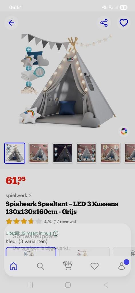 Speeltent met LED-verlichting en kussens - Zo goed als nieuw, Ophalen of Verzenden, Zo goed als nieuw