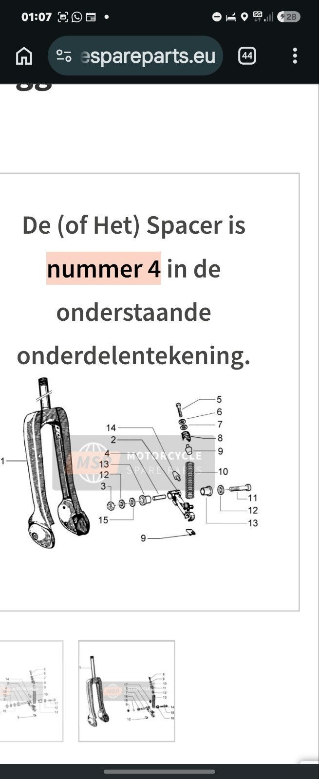 Originele Piaggio voorvork busje / spacer Vespa Ciao (nieuw), Fietsen en Brommers, Ophalen of Verzenden, Nieuw, Overige typen