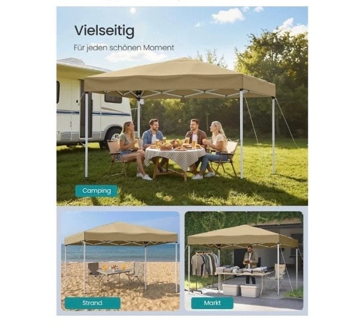 Songmics Pop-up Partytent 3x3m Beige - Nieuw in doos, Caravans en Kamperen, Songmics, Nieuw, Ophalen of Verzenden, Songmics