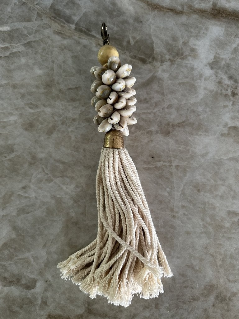 Decoratie/tassel met schelpen en koord, Boho, 17 cm, Decoratieobject, 5 cm